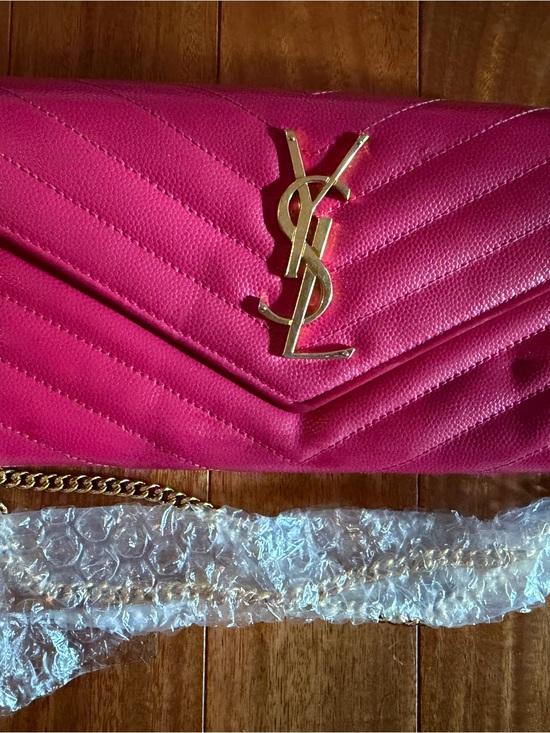 Saint Laurent Handbags - YSL Hot Pink Clutch with gold chain